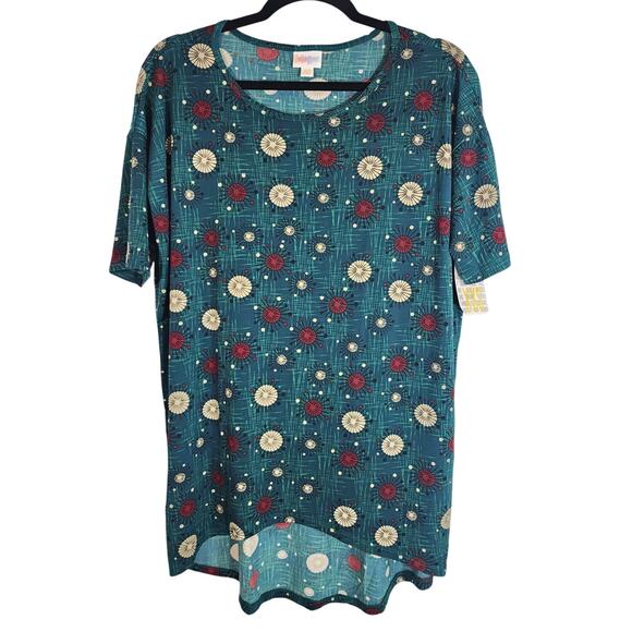 NEW LuLaRoe LLR Green Starburst Irma Hi-Low Tunic Short Sleeve Top Women Sz XXS - Picture 1 of 9